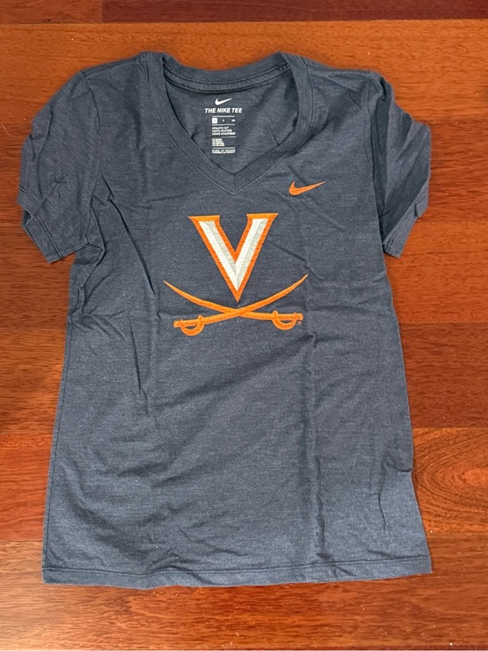 Nike Tops - Nike Navy V‑Neck Tee with Orange University of Virginia V Logo